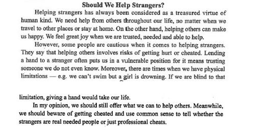 幫助陌生人是一種美德英文作文開(kāi)頭
