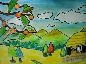 畫(huà)作,一幅,秋天,校園