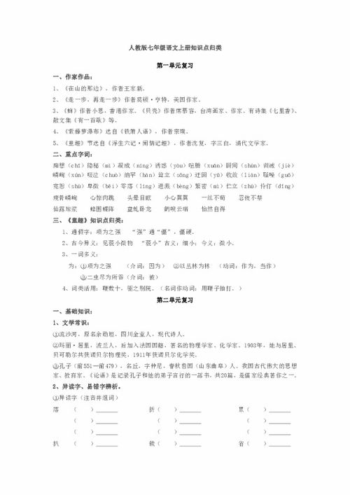 人教版七級語(yǔ)文基礎知識點(diǎn)